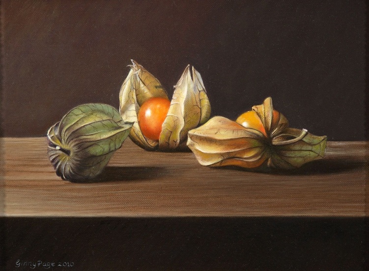 Japanese Cherries, 2010 – Still life oil painting on canvas, 14 x 18 cm – Ginny Page